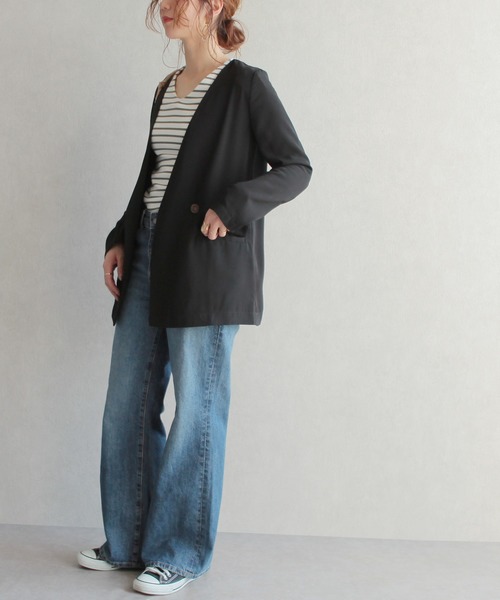 reca（レカ）の「ジョーゼット ノーカラージャケット（ノーカラージャケット・レディース・ブラック/ベージュ・M）」の20枚目の写真