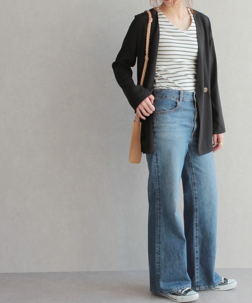 reca（レカ）の「ジョーゼット ノーカラージャケット（ノーカラージャケット・レディース・ブラック/ベージュ・M）」の19枚目の写真