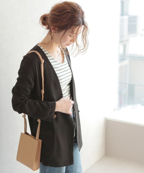 reca（レカ）の「ジョーゼット ノーカラージャケット（ノーカラージャケット・レディース・ブラック/ベージュ・M）」の18枚目の写真