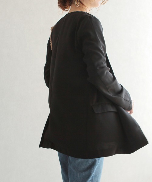 reca（レカ）の「ジョーゼット ノーカラージャケット（ノーカラージャケット・レディース・ブラック/ベージュ・M）」の16枚目の写真