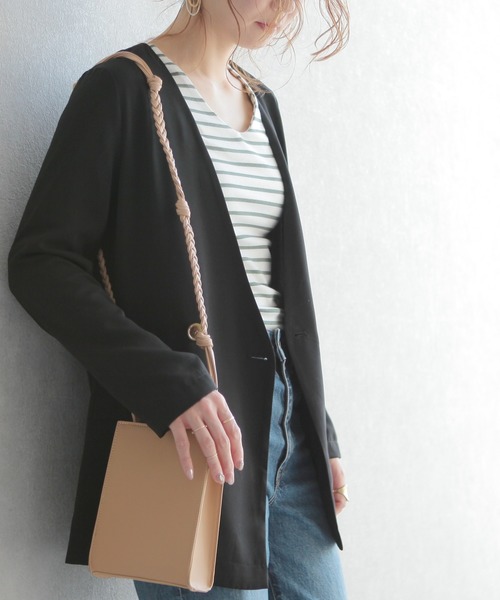 reca（レカ）の「ジョーゼット ノーカラージャケット（ノーカラージャケット・レディース・ブラック/ベージュ・M）」の15枚目の写真