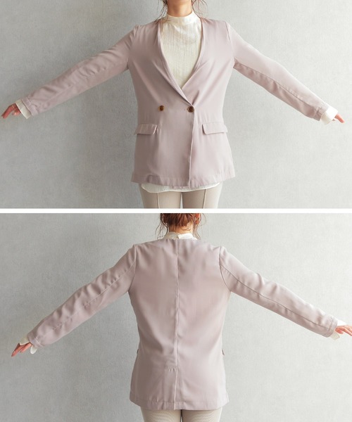 reca（レカ）の「ジョーゼット ノーカラージャケット（ノーカラージャケット・レディース・ブラック/ベージュ・M）」の11枚目の写真