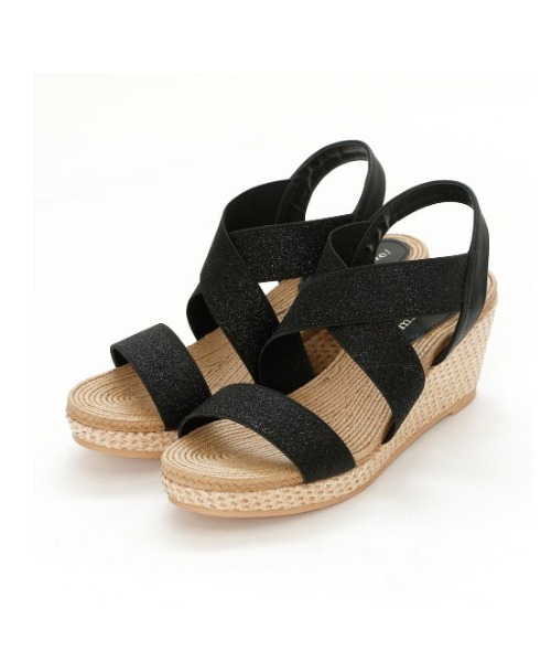 minky me!（ミンキーミー）の「柔らかウェッジソール＆ジュート柄ふかふかクッション7cmゴムフィットサンダル（サンダル・レディース・ブラック/チャコールアッシュ/グリーン/カーキ/ゴールド/シルバー/マスタード/パイソン/レッド系その他2/レオパード/レッド/アイボリー/ダークブラウン/ガンメタ/ネイビー/ブルー/ピンクベージュ/グレー/オレンジ/その他8/ホワイトゴールド/シルバー系その他7/レッド系その他6・L/LL/SS/M/XL/S）」の21枚目の写真