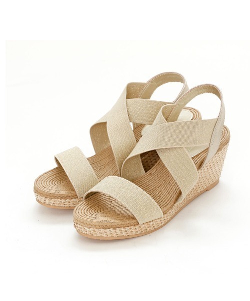 minky me!（ミンキーミー）の「柔らかウェッジソール＆ジュート柄ふかふかクッション7cmゴムフィットサンダル（サンダル・レディース・ブラック/チャコールアッシュ/グリーン/カーキ/ゴールド/シルバー/マスタード/パイソン/レッド系その他2/レオパード/レッド/アイボリー/ダークブラウン/ガンメタ/ネイビー/ブルー/ピンクベージュ/グレー/オレンジ/その他8/ホワイトゴールド/シルバー系その他7/レッド系その他6・L/LL/SS/M/XL/S）」の19枚目の写真