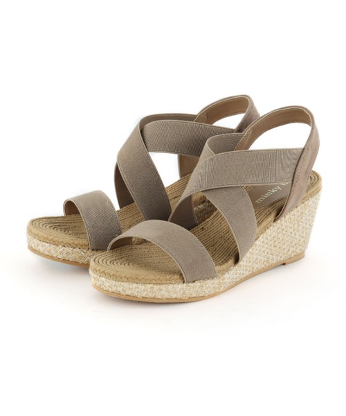 minky me!（ミンキーミー）の「柔らかウェッジソール＆ジュート柄ふかふかクッション7cmゴムフィットサンダル（サンダル・レディース・ブラック/チャコールアッシュ/グリーン/カーキ/ゴールド/シルバー/マスタード/パイソン/レッド系その他2/レオパード/レッド/アイボリー/ダークブラウン/ガンメタ/ネイビー/ブルー/ピンクベージュ/グレー/オレンジ/その他8/ホワイトゴールド/シルバー系その他7/レッド系その他6・L/LL/SS/M/XL/S）」の4枚目の写真