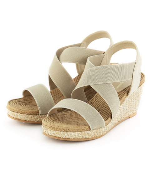 minky me!（ミンキーミー）の「柔らかウェッジソール＆ジュート柄ふかふかクッション7cmゴムフィットサンダル（サンダル・レディース・ブラック/チャコールアッシュ/グリーン/カーキ/ゴールド/シルバー/マスタード/パイソン/レッド系その他2/レオパード/レッド/アイボリー/ダークブラウン/ガンメタ/ネイビー/ブルー/ピンクベージュ/グレー/オレンジ/その他8/ホワイトゴールド/シルバー系その他7/レッド系その他6・L/LL/SS/M/XL/S）」の2枚目の写真