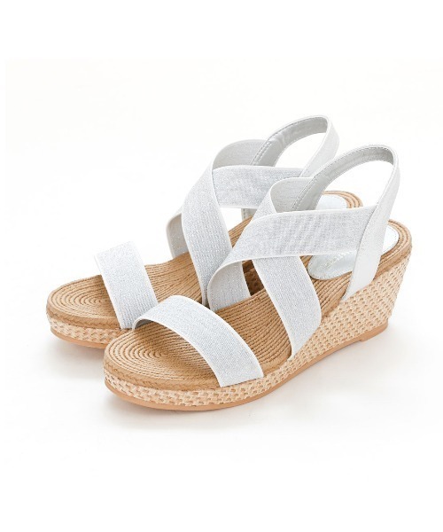 minky me!（ミンキーミー）の「柔らかウェッジソール＆ジュート柄ふかふかクッション7cmゴムフィットサンダル（サンダル・レディース・ブラック/チャコールアッシュ/グリーン/カーキ/ゴールド/シルバー/マスタード/パイソン/レッド系その他2/レオパード/レッド/アイボリー/ダークブラウン/ガンメタ/ネイビー/ブルー/ピンクベージュ/グレー/オレンジ/その他8/ホワイトゴールド/シルバー系その他7/レッド系その他6・L/LL/SS/M/XL/S）」の17枚目の写真