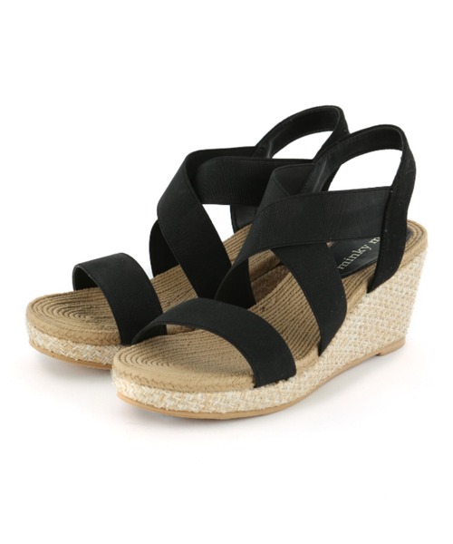 minky me!（ミンキーミー）の「柔らかウェッジソール＆ジュート柄ふかふかクッション7cmゴムフィットサンダル（サンダル・レディース・ブラック/チャコールアッシュ/グリーン/カーキ/ゴールド/シルバー/マスタード/パイソン/レッド系その他2/レオパード/レッド/アイボリー/ダークブラウン/ガンメタ/ネイビー/ブルー/ピンクベージュ/グレー/オレンジ/その他8/ホワイトゴールド/シルバー系その他7/レッド系その他6・L/LL/SS/M/XL/S）」の3枚目の写真