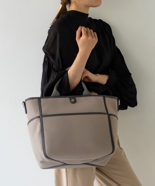 VitaFelice(ヴィータフェリーチェ)の「キャンバス2wayトートバッグ(トートバッグ・レディース・アイボリー/キャメル/グレー系その他/ホワイト系その他・FREE)」の20枚目の写真