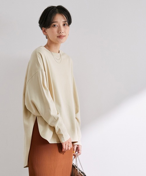 ADAM ET ROPE'(アダムエロペ)の「ガーゼ度詰め裏毛プルオーバー(Tシャツ/カットソー・レディース・グレー/キナリ/ベージュ/パープル・FREE)」の3枚目の写真