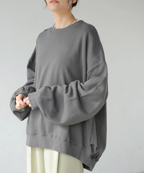 AMERICAN HOLIC（アメリカンホリック）の「ドロップショルダー裏毛プルオーバー ＊●（スウェット・レディース・チャコールグレー/オフホワイト/ミント/ラベンダー/ライトベージュ・MEDIUM/LARGE）」の3枚目の写真