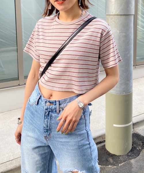 WHO'S WHO gallery（フーズフーギャラリー）の「リブボーダーTEE（Tシャツ/カットソー・レディース・ブラック/オフホワイト/ベージュ/グレー/サックスブルー・FREE）」の3枚目の写真