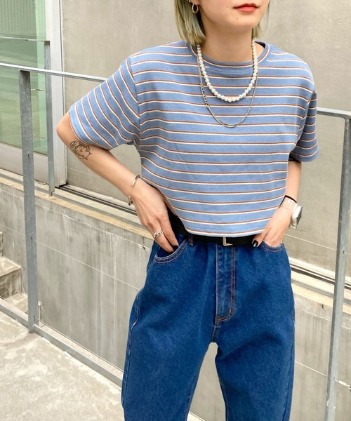 WHO'S WHO gallery（フーズフーギャラリー）の「リブボーダーTEE（Tシャツ/カットソー・レディース・ブラック/オフホワイト/ベージュ/グレー/サックスブルー・FREE）」の5枚目の写真