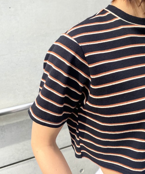 WHO'S WHO gallery（フーズフーギャラリー）の「リブボーダーTEE（Tシャツ/カットソー・レディース・ブラック/オフホワイト/ベージュ/グレー/サックスブルー・FREE）」の7枚目の写真