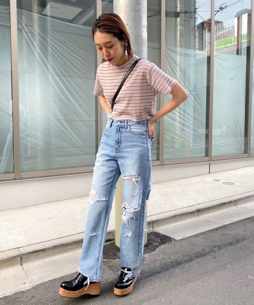 WHO'S WHO gallery（フーズフーギャラリー）の「リブボーダーTEE（Tシャツ/カットソー・レディース・ブラック/オフホワイト/ベージュ/グレー/サックスブルー・FREE）」の19枚目の写真