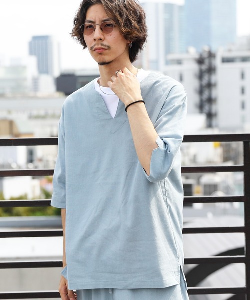 ８(eight)（エイト）の「綿麻オーバーシャツ（Tシャツ/カットソー・メンズ・サンドベージュ/ブラウン系その他/ブルー系その他/ブラック・MEDIUM/LARGE）」の4枚目の写真