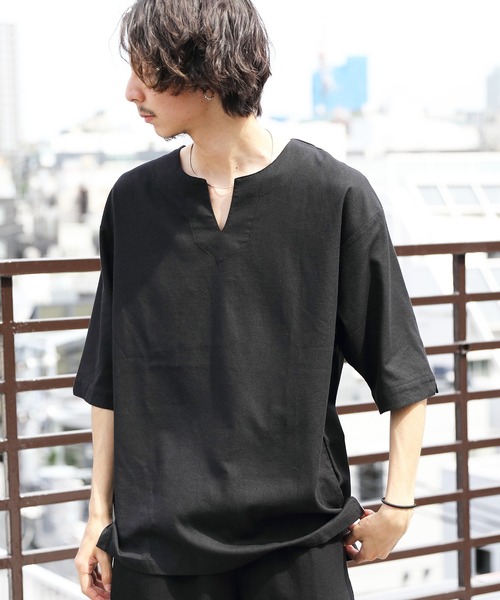 ８(eight)（エイト）の「綿麻オーバーシャツ（Tシャツ/カットソー・メンズ・サンドベージュ/ブラウン系その他/ブルー系その他/ブラック・MEDIUM/LARGE）」の2枚目の写真