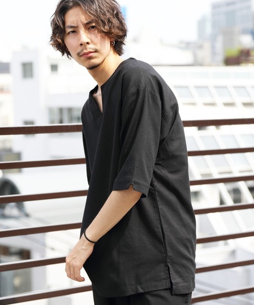 ８(eight)（エイト）の「綿麻オーバーシャツ（Tシャツ/カットソー・メンズ・サンドベージュ/ブラウン系その他/ブルー系その他/ブラック・MEDIUM/LARGE）」の7枚目の写真