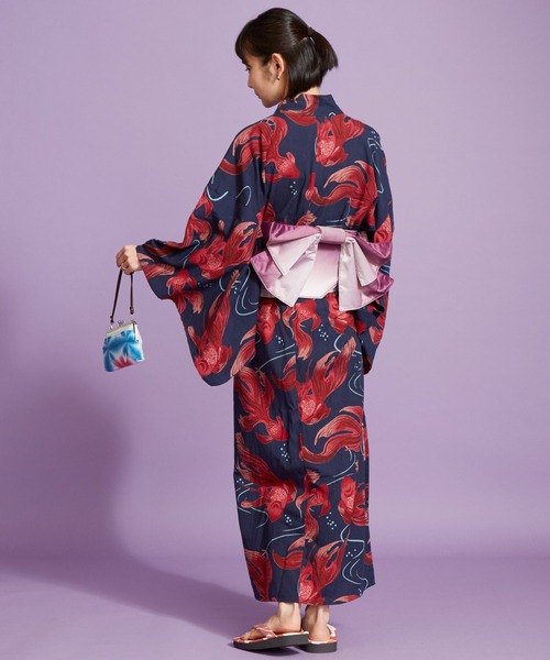 カヤ（カヤ）の「【カヤ】手捺染 対丈浴衣 金魚（浴衣・レディース・ネイビー・FREE）」の4枚目の写真