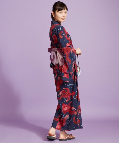 カヤ（カヤ）の「【カヤ】手捺染 対丈浴衣 金魚（浴衣・レディース・ネイビー・FREE）」の7枚目の写真