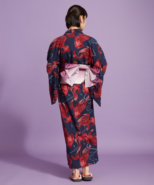 カヤ（カヤ）の「【カヤ】手捺染 対丈浴衣 金魚（浴衣・レディース・ネイビー・FREE）」の5枚目の写真