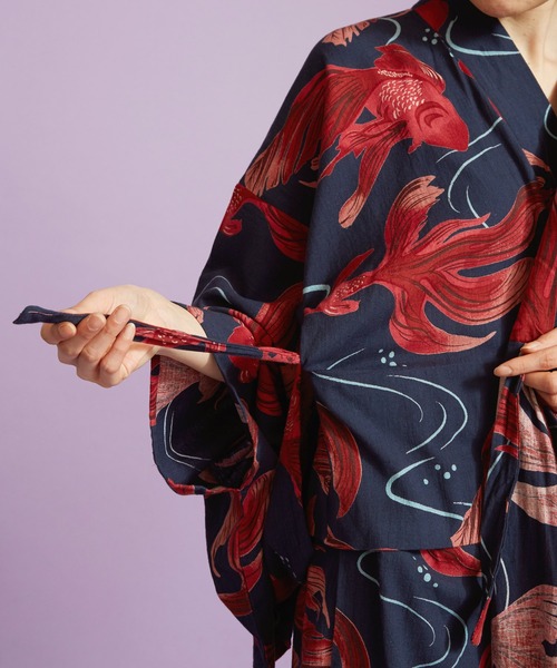 カヤ（カヤ）の「【カヤ】手捺染 対丈浴衣 金魚（浴衣・レディース・ネイビー・FREE）」の11枚目の写真