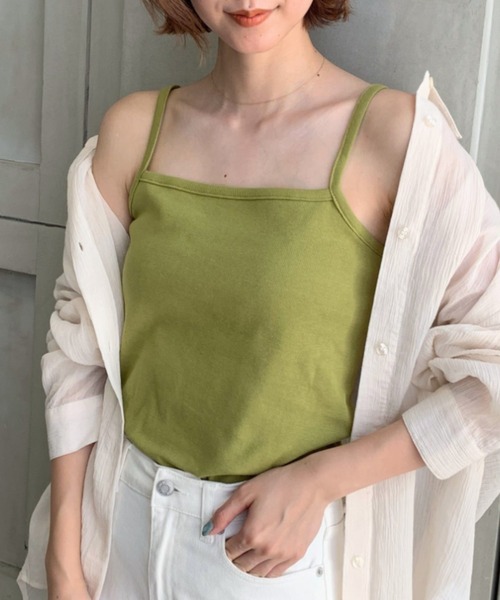 moment+（モーメントプラス）の「綿100％フライス.スクエアネックキャミソール（キャミソール・レディース・ブラック/ベージュ/オフホワイト/ライトグリーン/モカ/杢グレー/イエロー×グリーン/ナチュラル/クリアグリーン/オレンジ/ターコイズブルー/ホワイト系その他・M/L）」の16枚目の写真