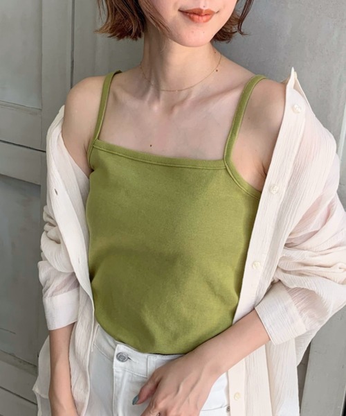 moment+（モーメントプラス）の「綿100％フライス.スクエアネックキャミソール（キャミソール・レディース・ブラック/ベージュ/オフホワイト/ライトグリーン/モカ/杢グレー/イエロー×グリーン/ナチュラル/クリアグリーン/オレンジ/ターコイズブルー/ホワイト系その他・M/L）」の17枚目の写真