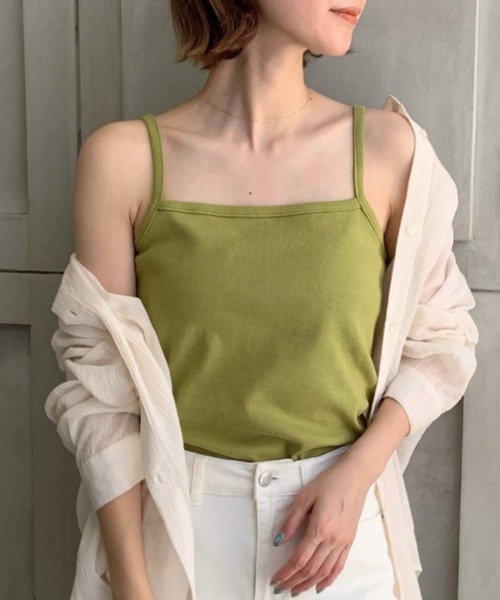 moment+（モーメントプラス）の「綿100％フライス.スクエアネックキャミソール（キャミソール・レディース・ブラック/ベージュ/オフホワイト/ライトグリーン/モカ/杢グレー/イエロー×グリーン/ナチュラル/クリアグリーン/オレンジ/ターコイズブルー/ホワイト系その他・M/L）」の18枚目の写真