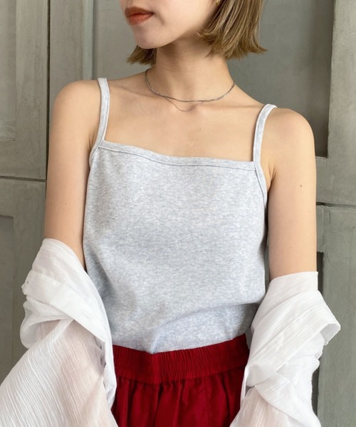 moment+（モーメントプラス）の「綿100％フライス.スクエアネックキャミソール（キャミソール・レディース・ブラック/ベージュ/オフホワイト/ライトグリーン/モカ/杢グレー/イエロー×グリーン/ナチュラル/クリアグリーン/オレンジ/ターコイズブルー/ホワイト系その他・M/L）」の13枚目の写真