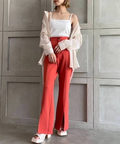 moment+（モーメントプラス）の「綿100％フライス.スクエアネックキャミソール（キャミソール・レディース・ブラック/ベージュ/オフホワイト/ライトグリーン/モカ/杢グレー/イエロー×グリーン/ナチュラル/クリアグリーン/オレンジ/ターコイズブルー/ホワイト系その他・M/L）」の22枚目の写真