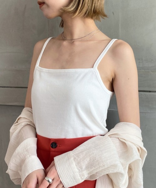 moment+（モーメントプラス）の「綿100％フライス.スクエアネックキャミソール（キャミソール・レディース・ブラック/ベージュ/オフホワイト/ライトグリーン/モカ/杢グレー/イエロー×グリーン/ナチュラル/クリアグリーン/オレンジ/ターコイズブルー/ホワイト系その他・M/L）」の20枚目の写真