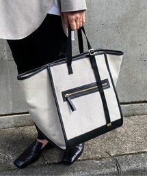 ●バイカラー大容量&軽量 キャンバストートバッグ Lサイズ お仕事バッグ