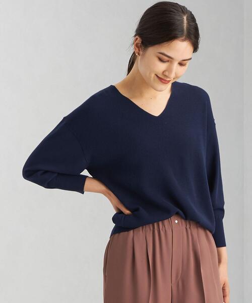 green label relaxing（グリーンレーベルリラクシング）の「カタアゼ × テンジク Vネック プルオーバー ニット -ウォッシャブル-（ニット/セーター・レディース・ネイビー/オフホワイト/オレンジ/パープル・FREE）」の2枚目の写真