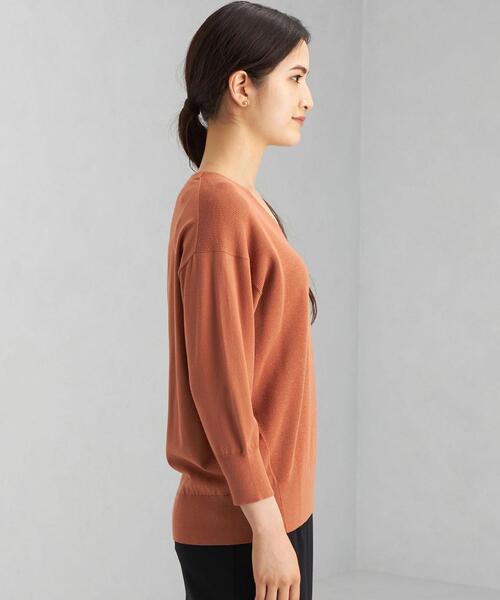 green label relaxing（グリーンレーベルリラクシング）の「カタアゼ × テンジク Vネック プルオーバー ニット -ウォッシャブル-（ニット/セーター・レディース・ネイビー/オフホワイト/オレンジ/パープル・FREE）」の7枚目の写真