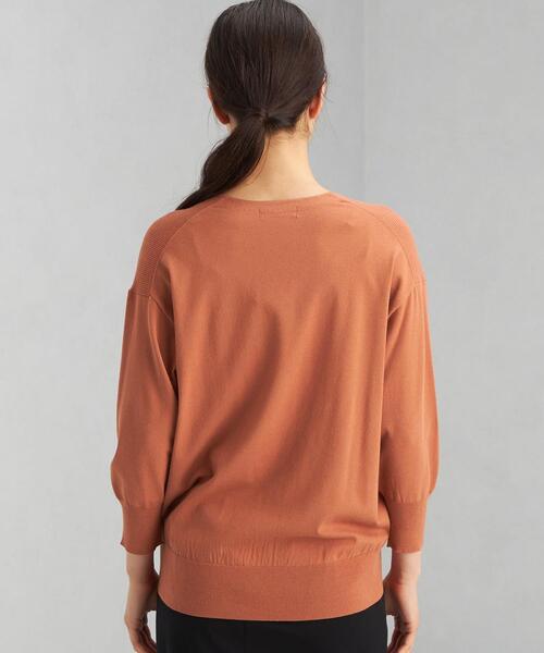 green label relaxing（グリーンレーベルリラクシング）の「カタアゼ × テンジク Vネック プルオーバー ニット -ウォッシャブル-（ニット/セーター・レディース・ネイビー/オフホワイト/オレンジ/パープル・FREE）」の8枚目の写真