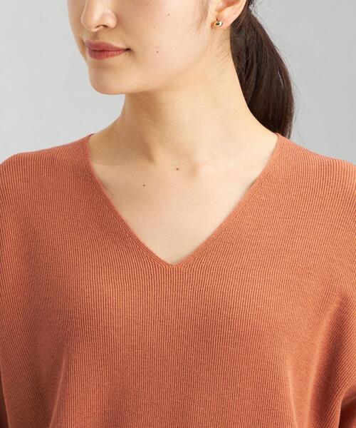 green label relaxing（グリーンレーベルリラクシング）の「カタアゼ × テンジク Vネック プルオーバー ニット -ウォッシャブル-（ニット/セーター・レディース・ネイビー/オフホワイト/オレンジ/パープル・FREE）」の9枚目の写真