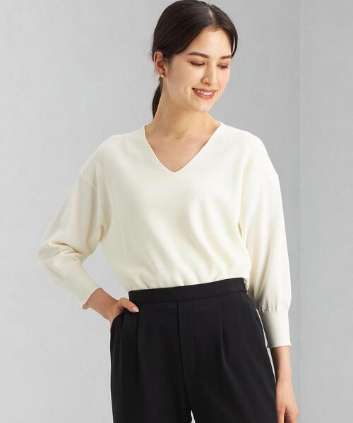 green label relaxing（グリーンレーベルリラクシング）の「カタアゼ × テンジク Vネック プルオーバー ニット -ウォッシャブル-（ニット/セーター・レディース・ネイビー/オフホワイト/オレンジ/パープル・FREE）」の15枚目の写真