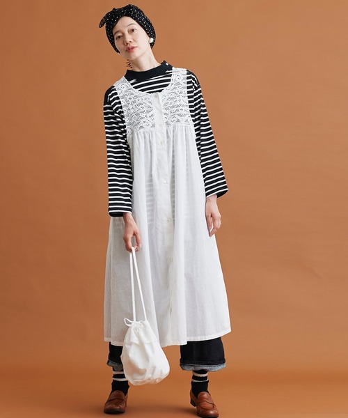 Malle（マル）の「malle コットン/リネン　レース編み　ナイトドレス（ジャンパースカート・レディース・オフホワイト/ブラック・FREE）」の10枚目の写真