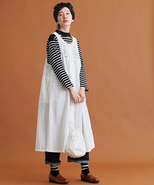 Malle（マル）の「malle コットン/リネン　レース編み　ナイトドレス（ジャンパースカート・レディース・オフホワイト/ブラック・FREE）」の13枚目の写真