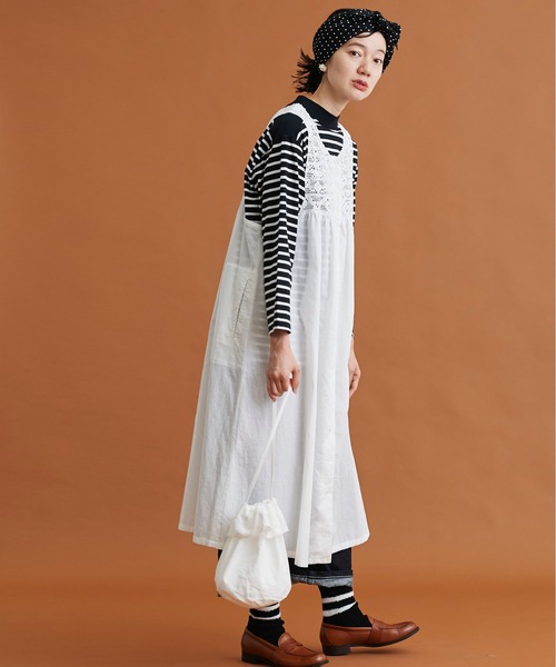 Malle（マル）の「malle コットン/リネン　レース編み　ナイトドレス（ジャンパースカート・レディース・オフホワイト/ブラック・FREE）」の7枚目の写真