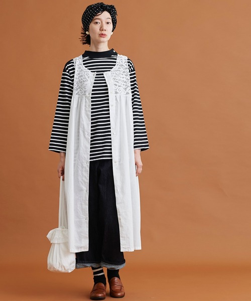 Malle（マル）の「malle コットン/リネン　レース編み　ナイトドレス（ジャンパースカート・レディース・オフホワイト/ブラック・FREE）」の4枚目の写真