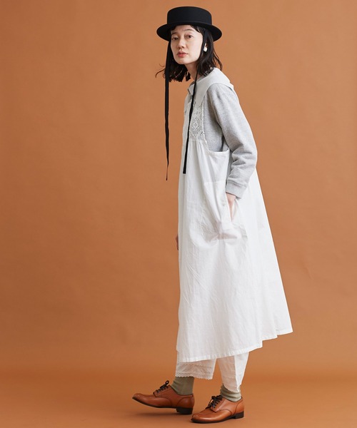 Malle（マル）の「malle コットン/リネン　レース編み　ナイトドレス（ジャンパースカート・レディース・オフホワイト/ブラック・FREE）」の14枚目の写真