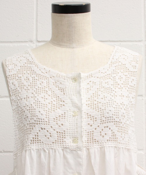 Malle（マル）の「malle コットン/リネン　レース編み　ナイトドレス（ジャンパースカート・レディース・オフホワイト/ブラック・FREE）」の9枚目の写真