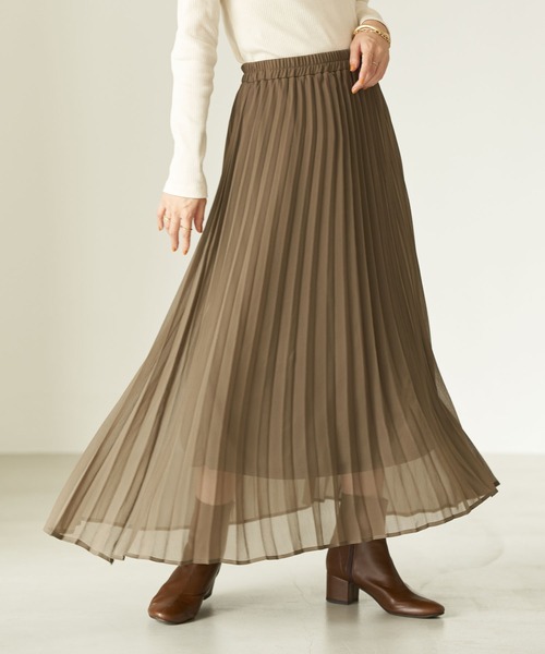 earth music&ecology（アースミュージックアンドエコロジー）の「シアー楊柳プリーツスカート ＊（スカート・レディース・ブラック/ミント/モカ/ピンクベージュ/ドット/ライトベージュ・FREE）」の3枚目の写真