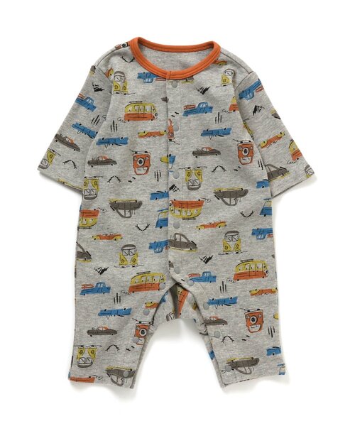 Ampersand（アンパサンド）の「/男児前開き総柄カバーオール（車柄）（ロンパース・キッズ・グレー/アイボリー・80/70/60）」の2枚目の写真