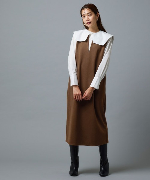 Pierrot（ピエロ）の「ウールタッチVネックジャンパースカート（ジャンパースカート・レディース・ダークブラウン/グレイッシュベージュ/キャメル/チャコール/モカ/ブラック/ネイビー/ライトグレー/アイボリー/ライトベージュ・M/L）」の10枚目の写真