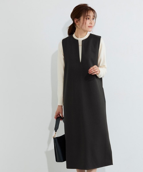 セール】ウールタッチVネックジャンパースカート（ジャンパースカート