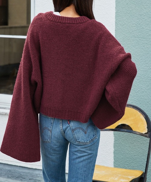 Keeepy(キーピー)の「【Keeepy】wide sleeve cropped cardigan(カーディガン/ボレロ・レディース・エンジ/アイボリー・FREE)」の4枚目の写真