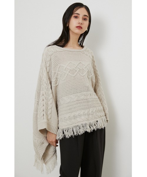 rienda（リエンダ）の「サイドカットフリンジポンチョトップス（ポンチョ・レディース・ブラック/ピンク/ライトベージュ・FREE）」の2枚目の写真